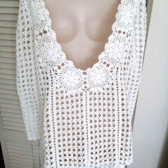 Free People White Crochet Open Back Sweater - Picture 5 of 6